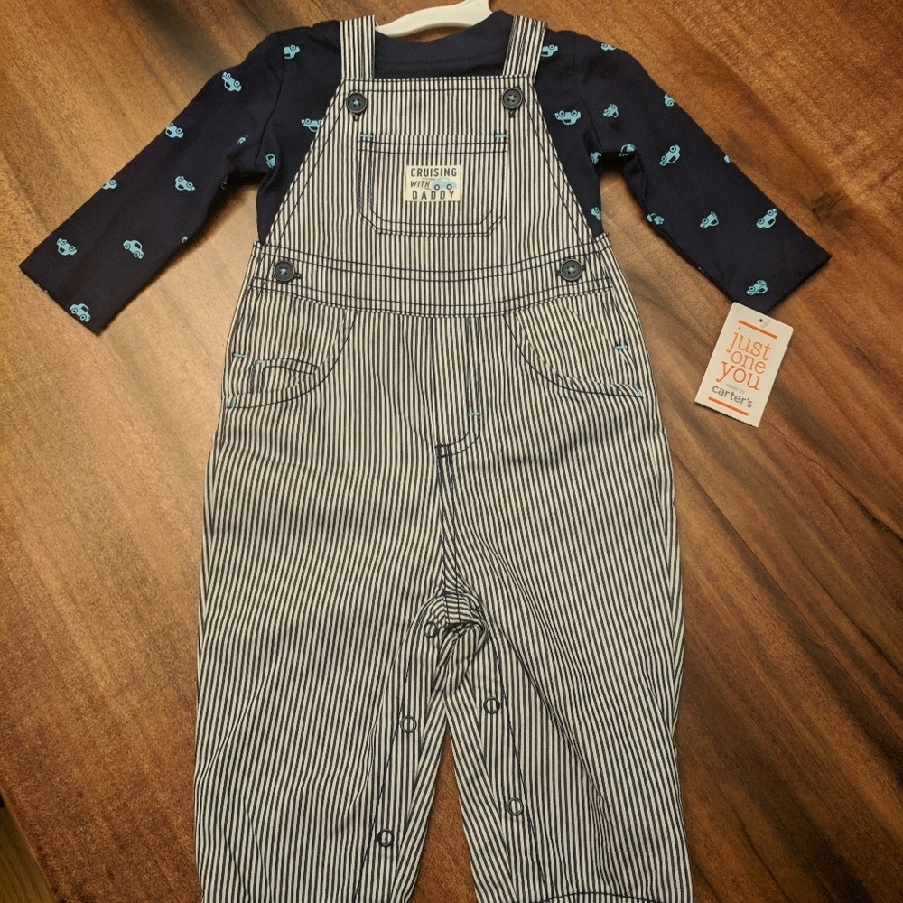 Carter's Striped Overalls with Car Shirt